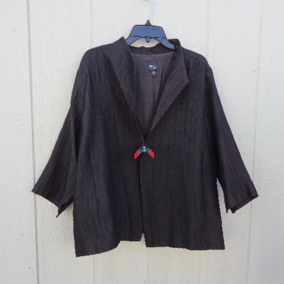 Fab Brown Textured Eileen Fisher Woman Silk Blend Open Jacket 2xl - Picture 4 of 16